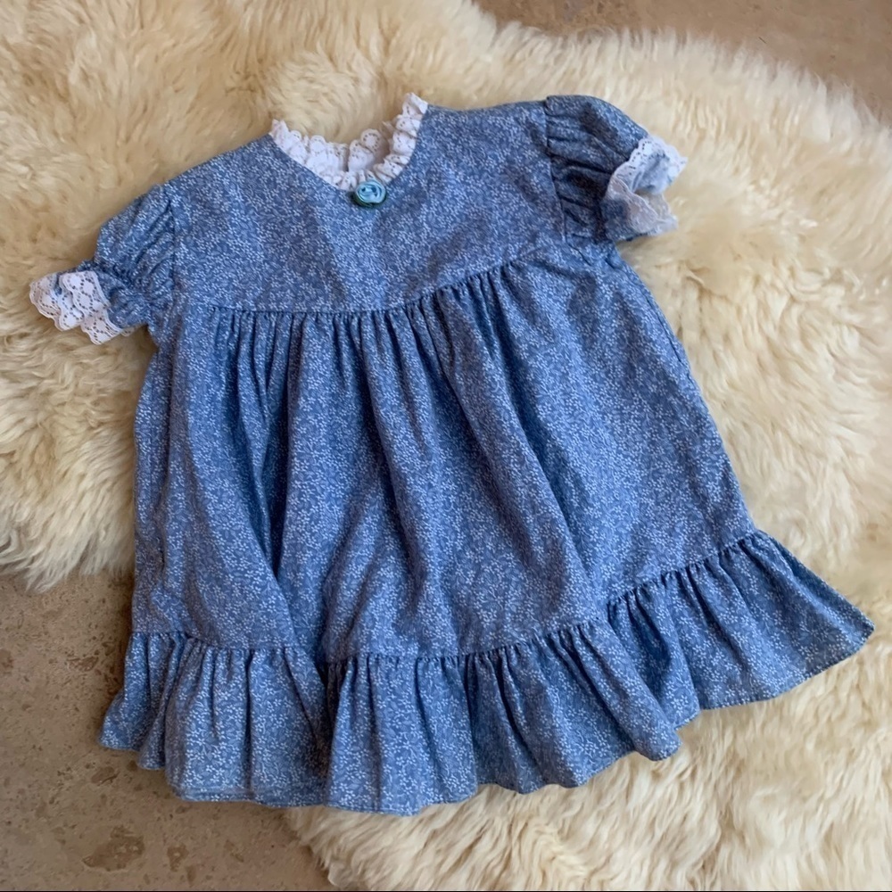 Handmade Vintage Baby Girl Floral Printed Ruffle Button Down Dress